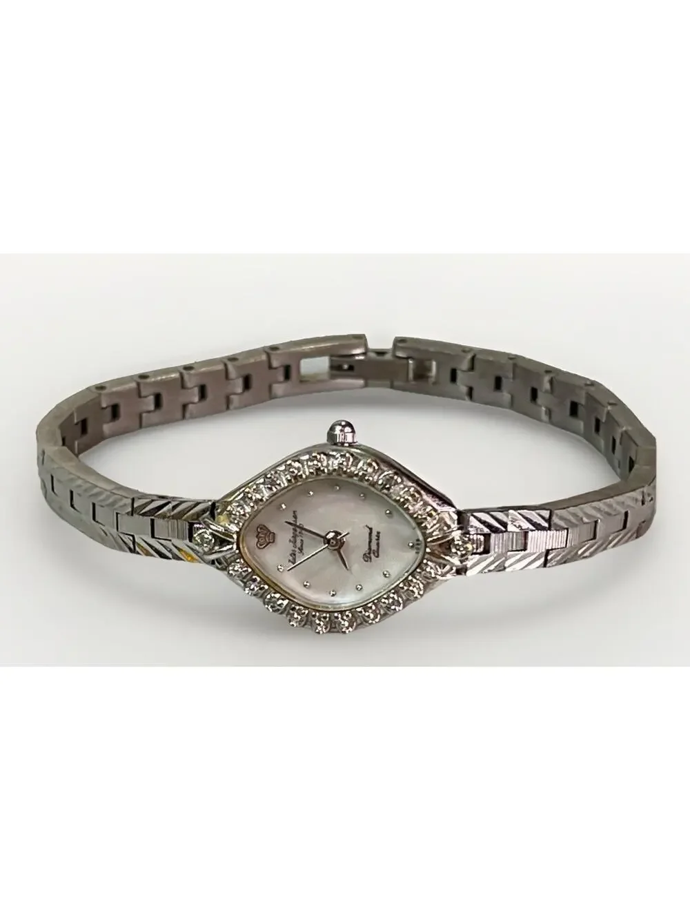 Vintage Jules Jurgensen Silver Tone Quartz Watch Diamond Bezel Women's Bracelet